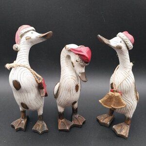 Set of 3 Rustic Tii Christmas Santa ducks